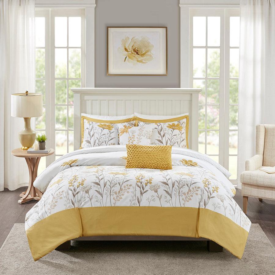 Meadow King/California King 5 Piece Cotton Comforter Set Yellow Olliix.com