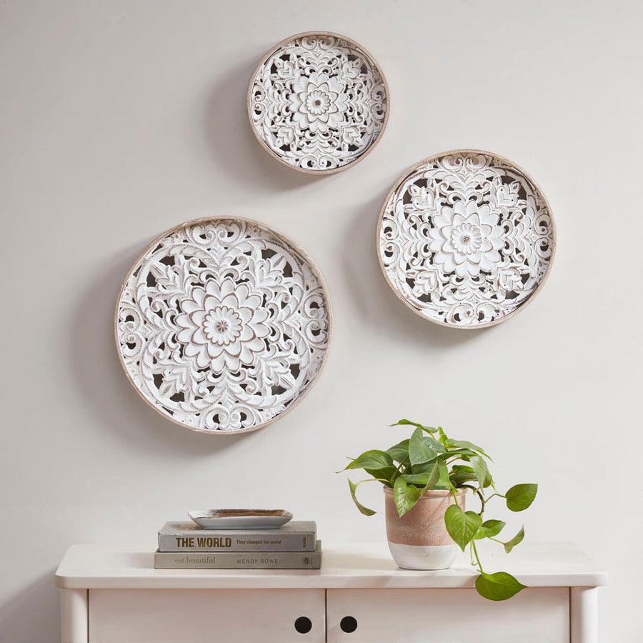 Medallion Trio Wood Wall Decor 3 Piece Set Natural & White Olliix.com