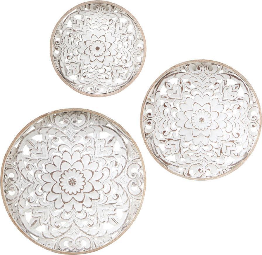 Medallion Trio Wood Wall Decor 3 Piece Set Natural & White Olliix.com