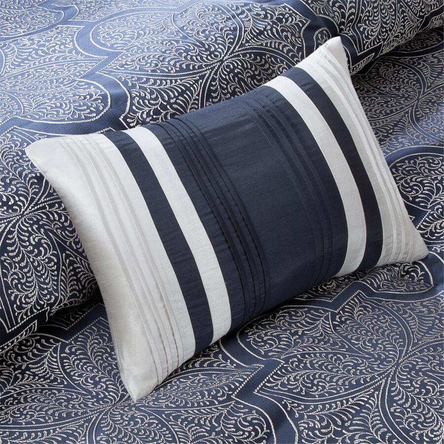 Medina Queen 8 Piece Jacquard Comforter Set Navy Olliix.com