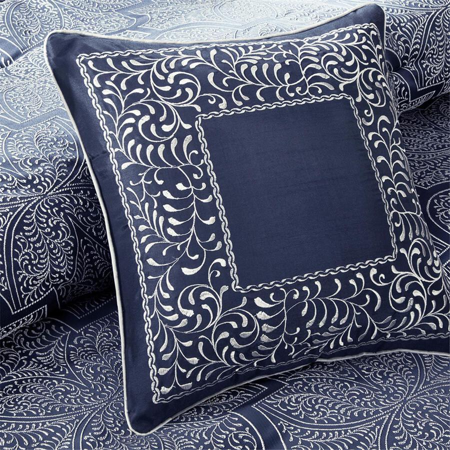 Medina Queen 8 Piece Jacquard Comforter Set Navy Olliix.com