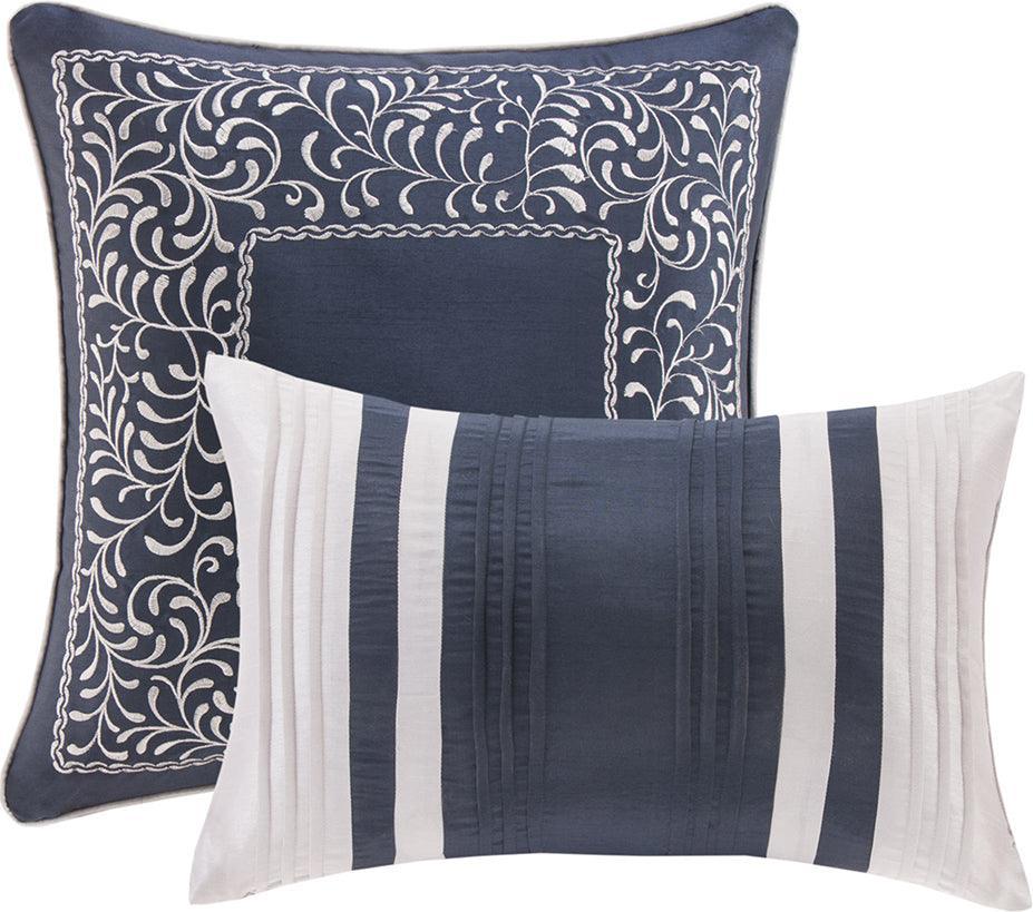 Medina Queen 8 Piece Jacquard Comforter Set Navy Olliix.com