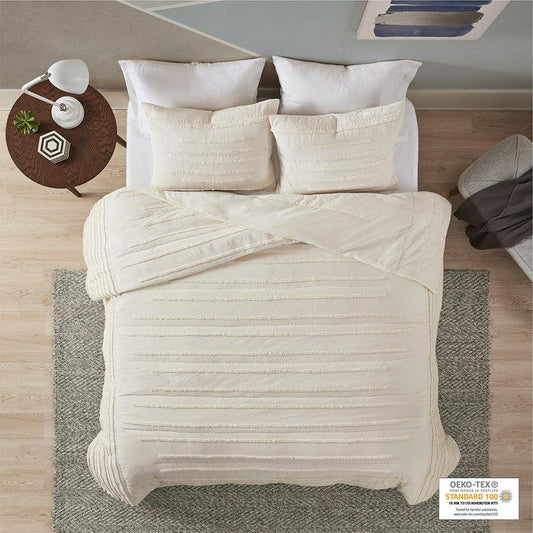 Mercer Modern 3 Piece Cotton Chenille Coverlet Set Full/Queen Ivory Olliix.com