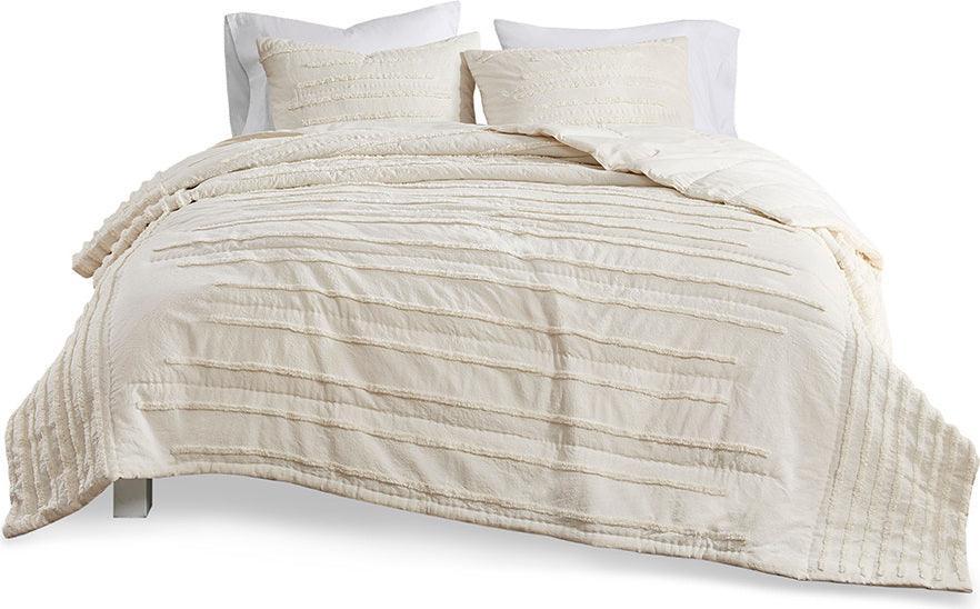 Mercer Modern 3 Piece Cotton Chenille Coverlet Set Full/Queen Ivory Olliix.com