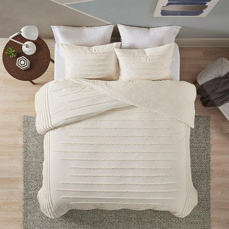 Mercer Modern 3 Piece Cotton Chenille Duvet Cover Set Full/Queen Ivory Olliix.com