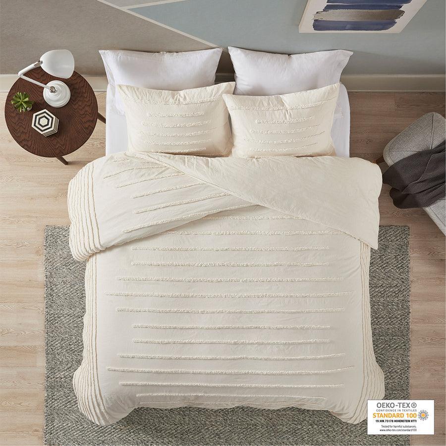 Mercer Modern 3 Piece Cotton Chenille Duvet Cover Set Full/Queen Ivory Olliix.com