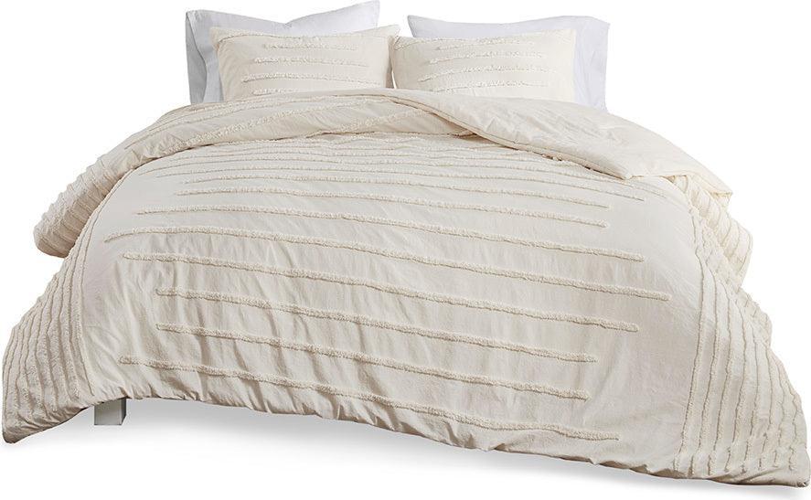 Mercer Modern 3 Piece Cotton Chenille Duvet Cover Set Full/Queen Ivory Olliix.com