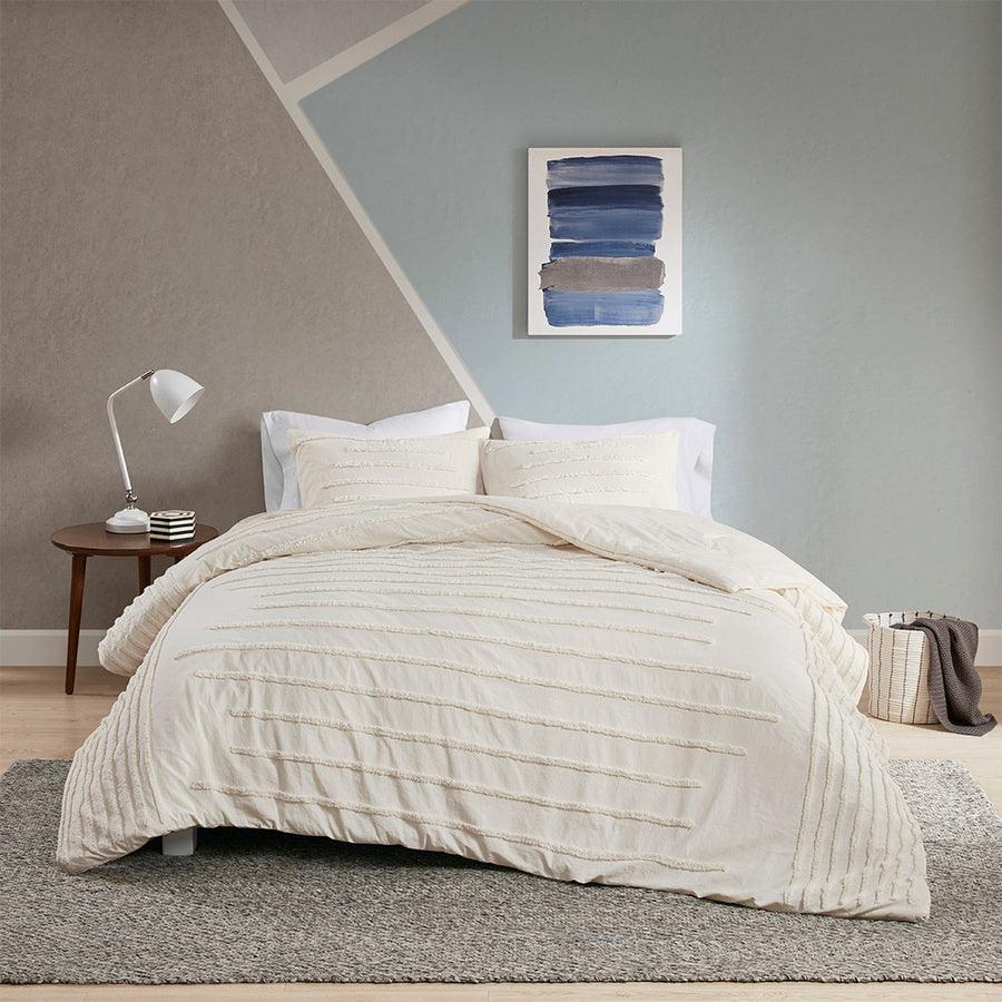 Mercer Modern 3 Piece Cotton Chenille Duvet Cover Set Full/Queen Ivory Olliix.com