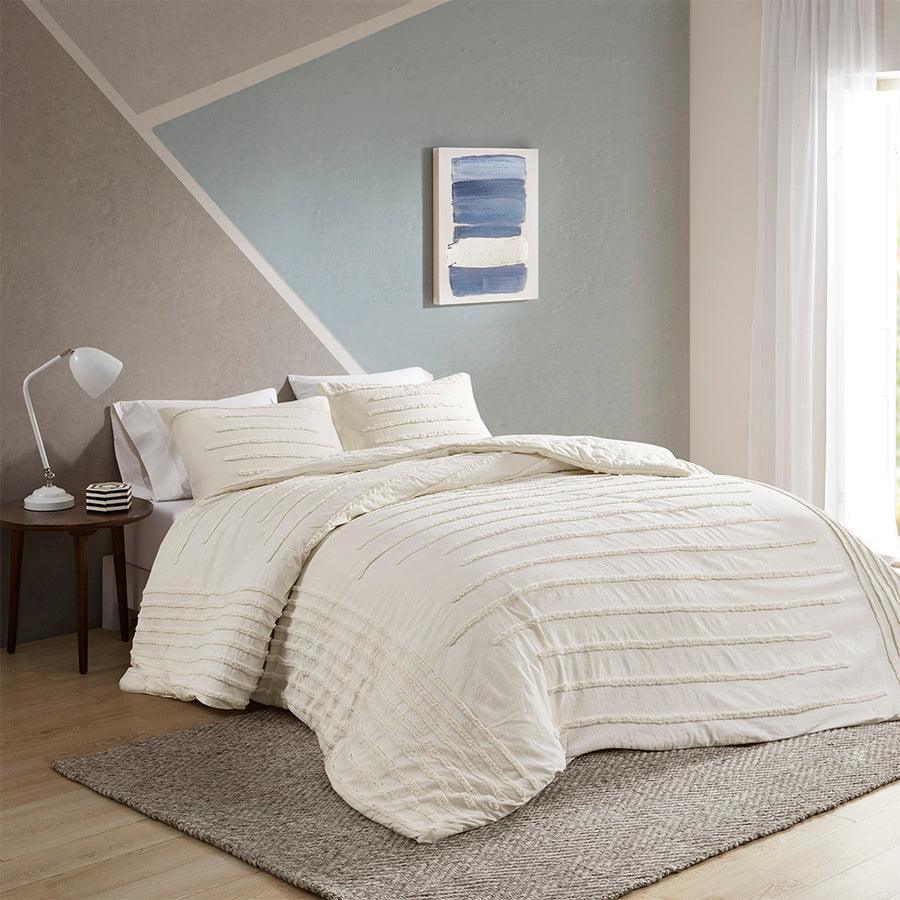 Mercer Modern 3 Piece Cotton Chenille Duvet Cover Set Full/Queen Ivory Olliix.com