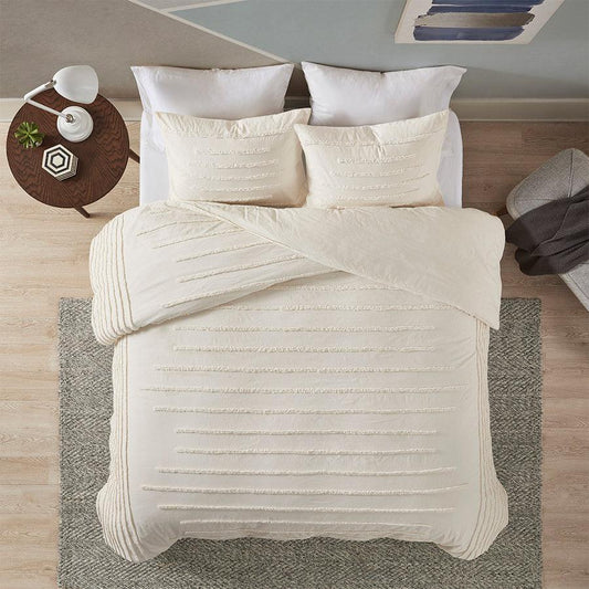 Mercer Modern 3 Piece Cotton Chenille Duvet Cover Set King/Cal King Ivory Olliix.com