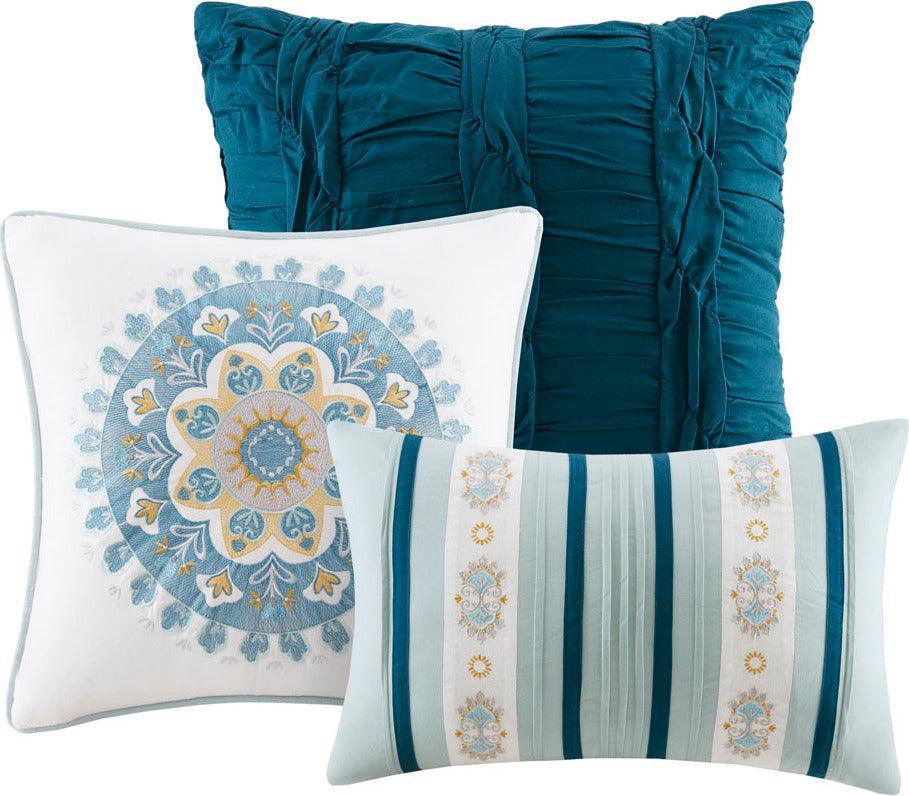 Mercia 7 Piece Reversible Cotton 26 " W Sateen Comforter Set Teal Queen Olliix.com