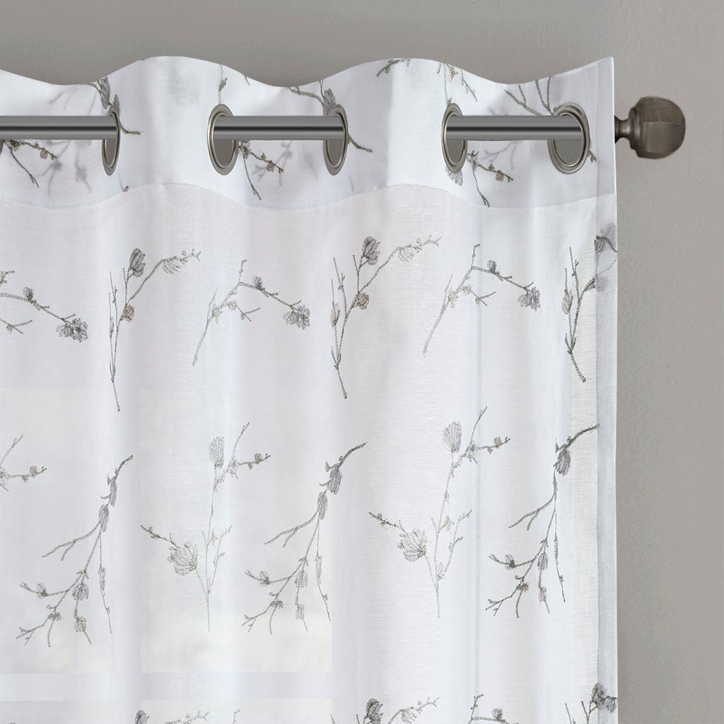 Meredith 95" Floral Embroidered Sheer Natural Olliix.com