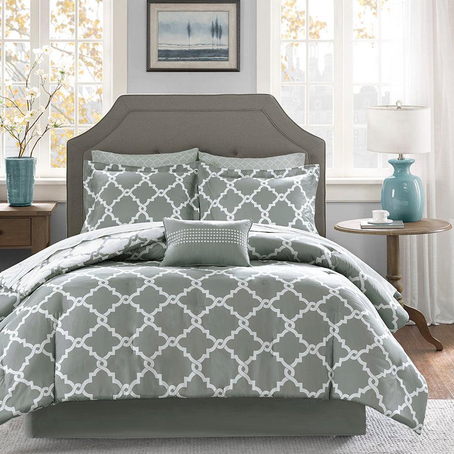 Merritt King Reversible Comforter and Cotton Sheet Set Gray Olliix.com