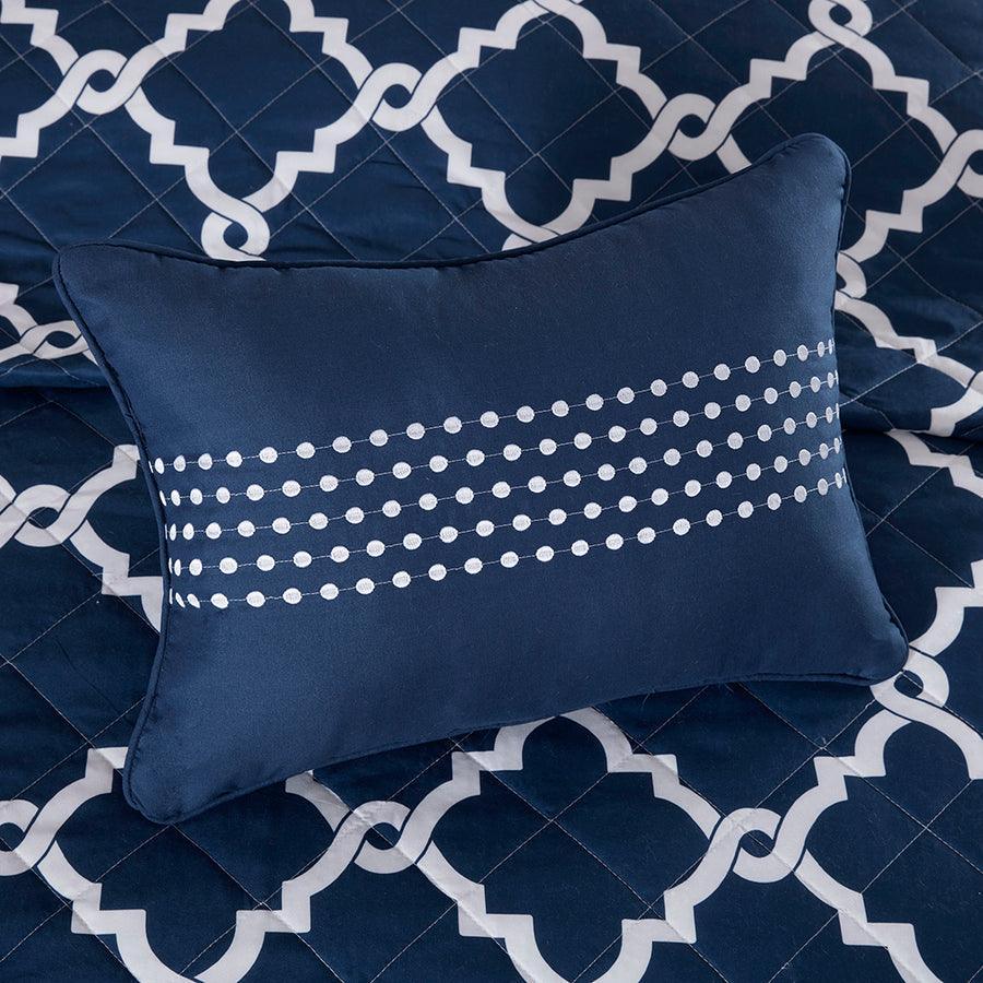 Merritt Transitional 4 Piece Reversible Coverlet Set Full/Queen Navy Olliix.com