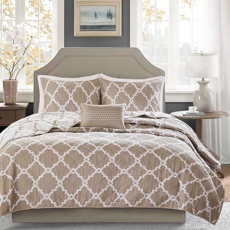 Merritt Transitional 4 Piece Reversible Coverlet Set Full/Queen Taupe Olliix.com