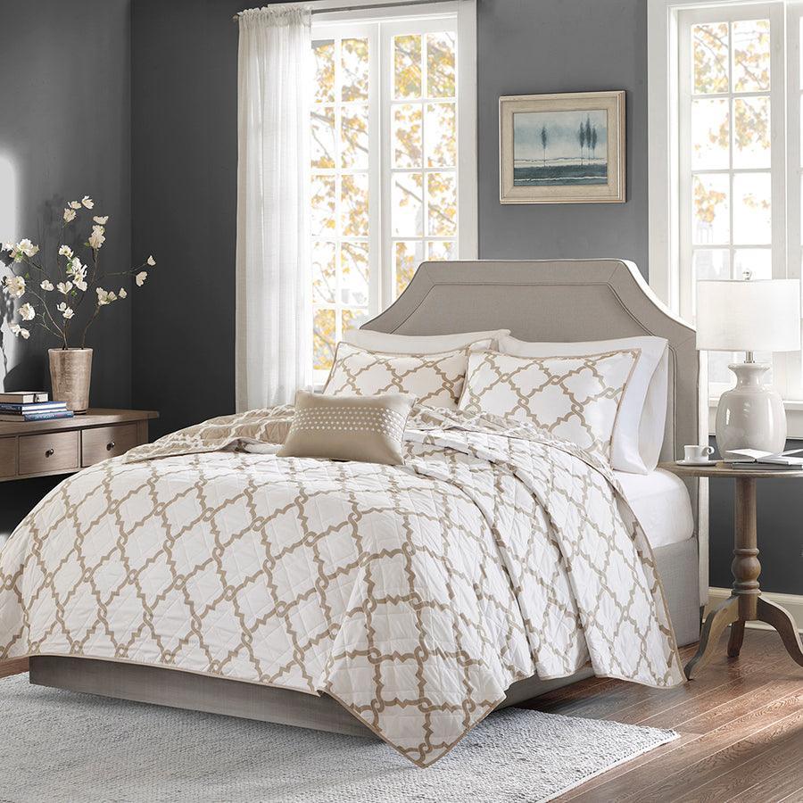 Merritt Transitional 4 Piece Reversible Coverlet Set Full/Queen Taupe Olliix.com