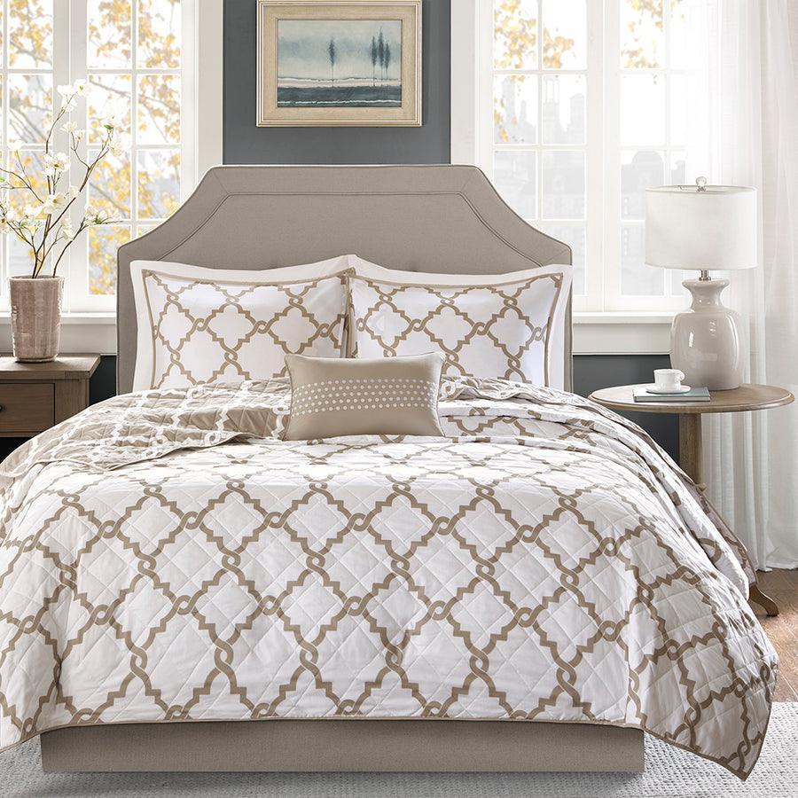 Merritt Transitional 4 Piece Reversible Coverlet Set Full/Queen Taupe Olliix.com