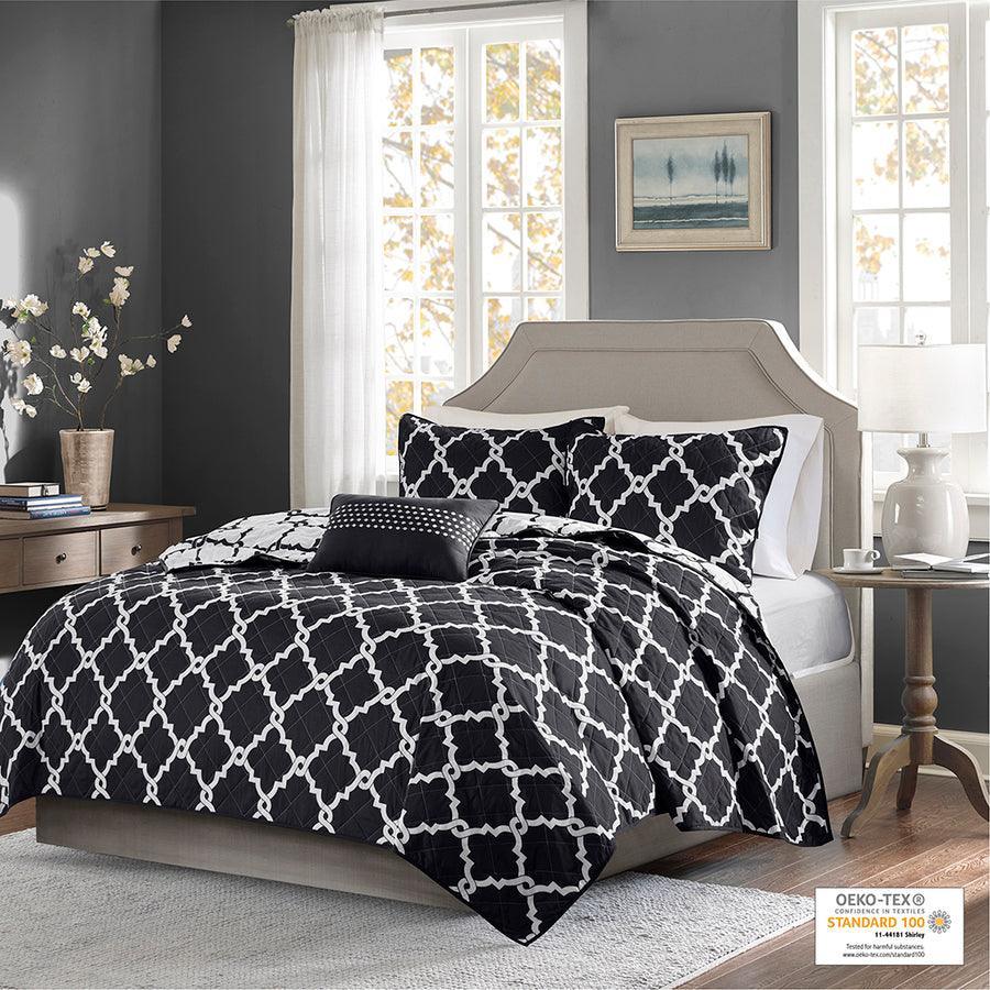 Merritt Transitional 4 Piece Reversible Coverlet Set King/Cal King Black Olliix.com