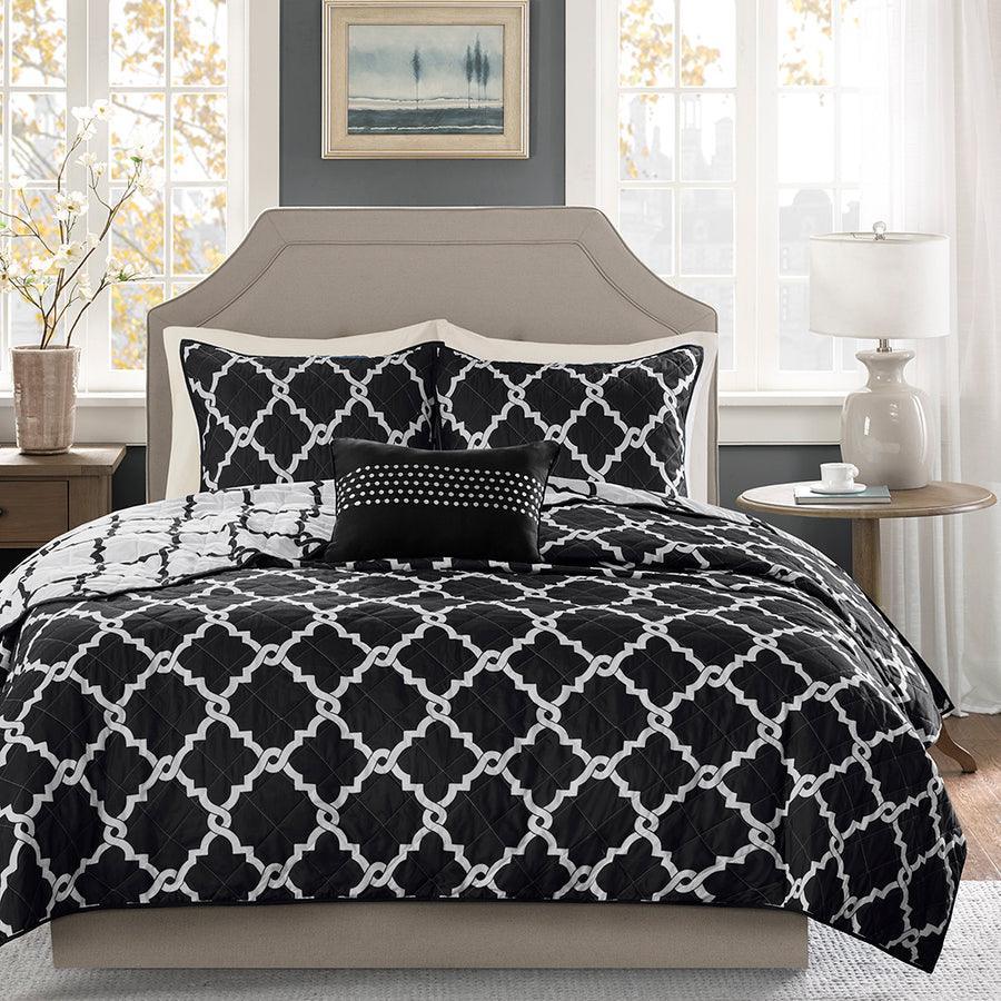 Merritt Transitional 4 Piece Reversible Coverlet Set King/Cal King Black Olliix.com