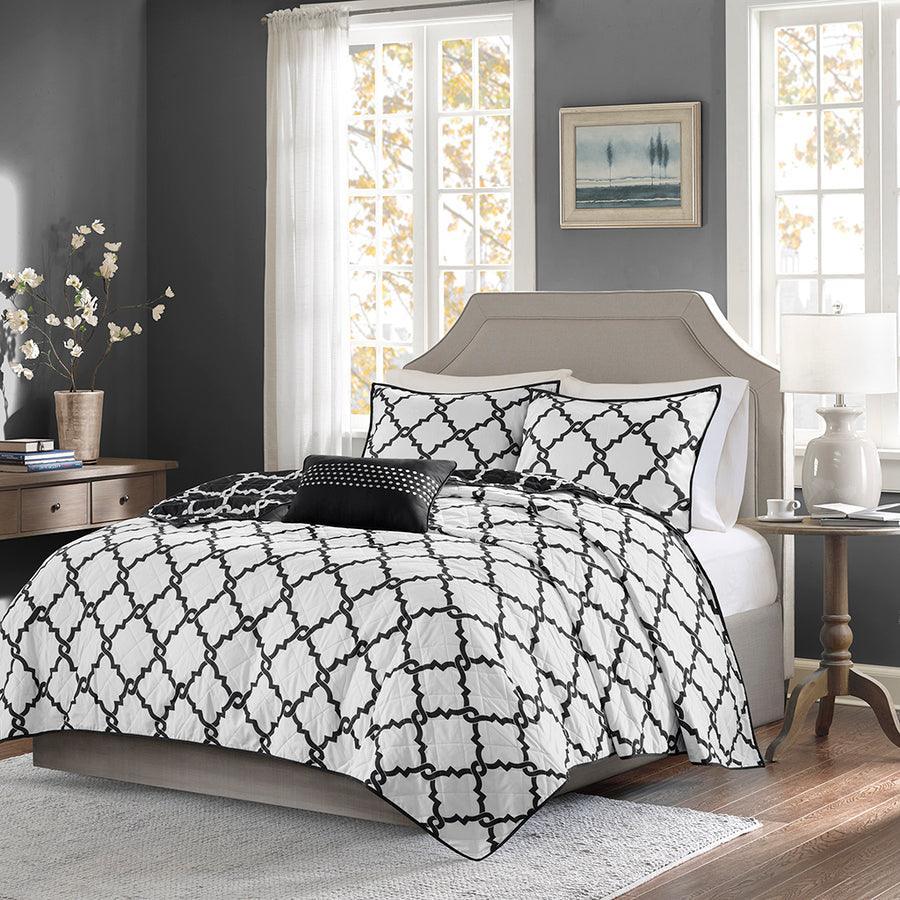 Merritt Transitional 4 Piece Reversible Coverlet Set King/Cal King Black Olliix.com