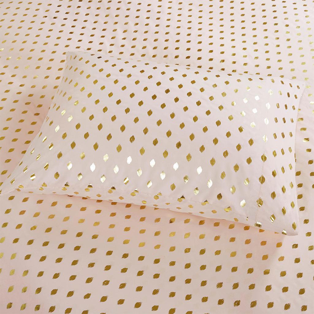 Metallic Dot Queen Sheet Set Blush & Gold Olliix.com