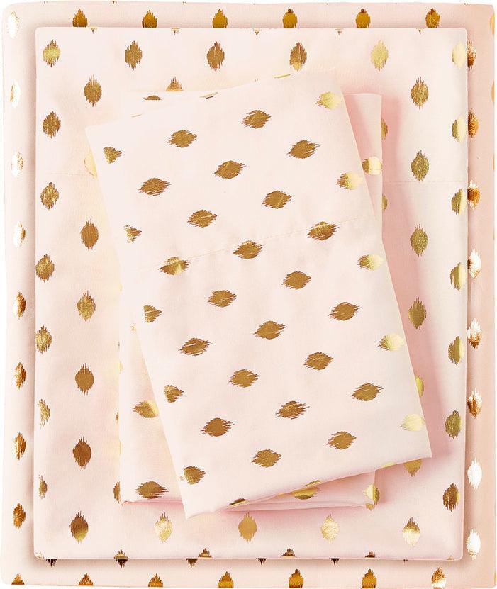 Metallic Dot Queen Sheet Set Blush & Gold Olliix.com