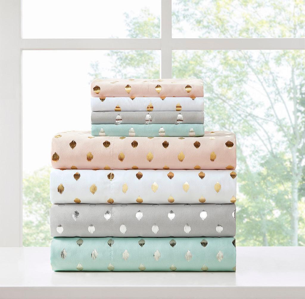 Metallic Dot Queen Sheet Set Blush & Gold Olliix.com