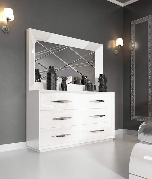 ESF Furniture - Miami Double Dresser and Mirror in White - MIAMI-DOUBLE DR+M