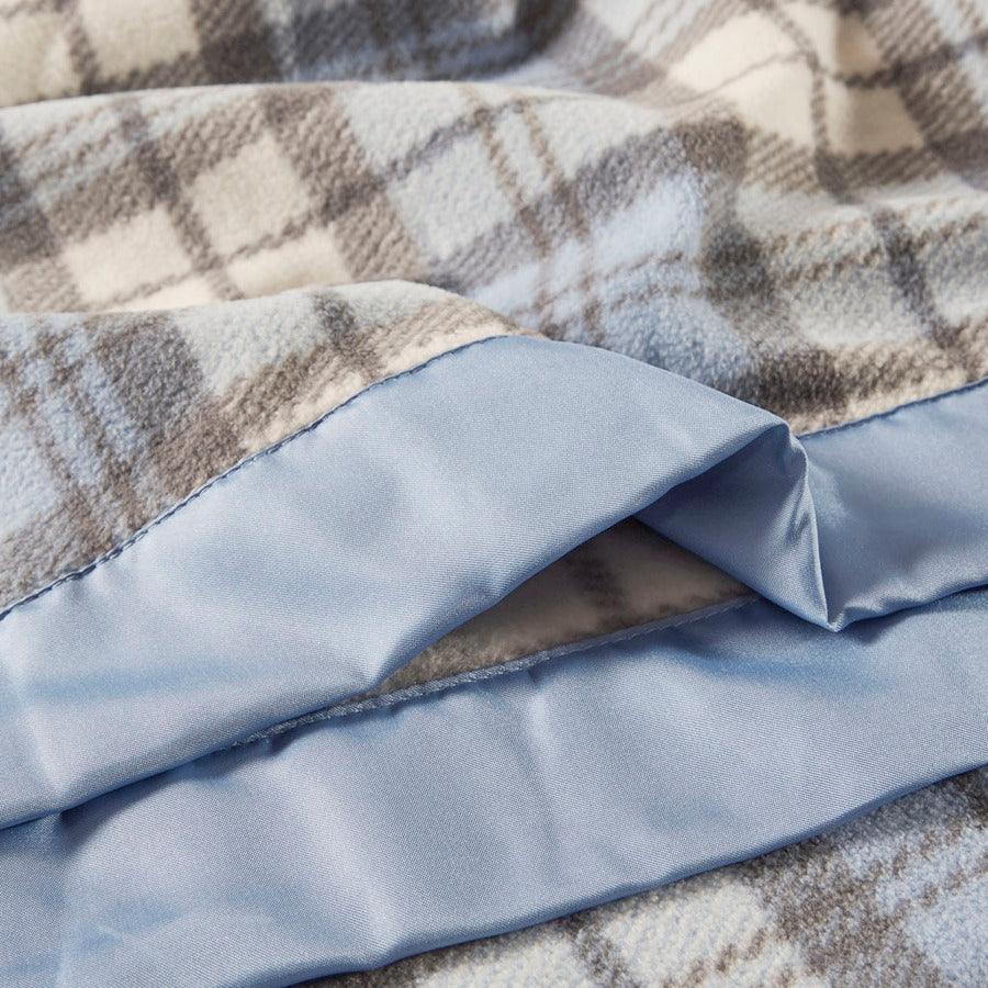 Micro Fleece Blanket King Blue Plaid Olliix.com