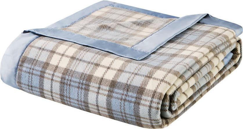 Micro Fleece Blanket King Blue Plaid Olliix.com