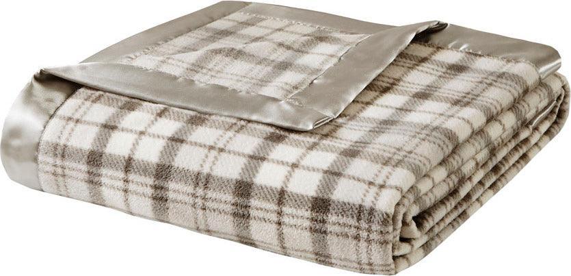 Micro Fleece Blanket King Gray Plaid Olliix.com