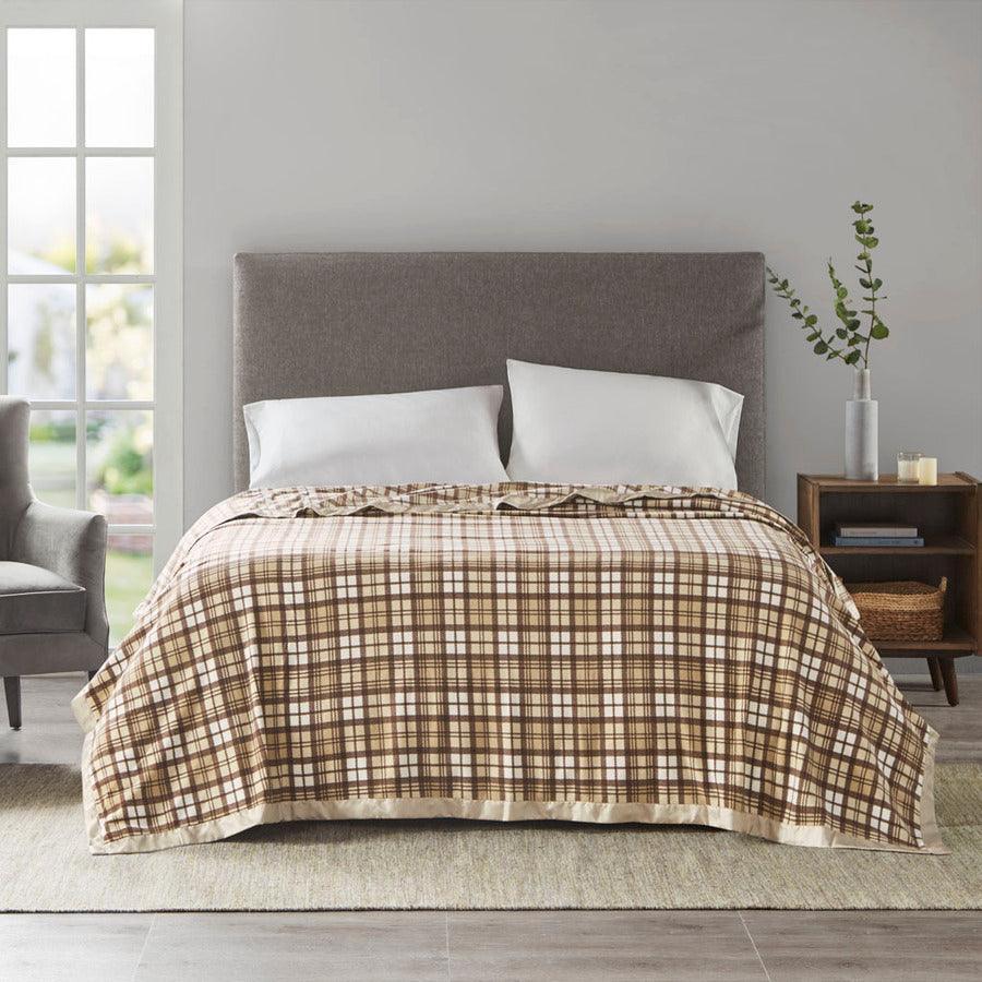 Micro Fleece Blanket King Tan Plaid Olliix.com