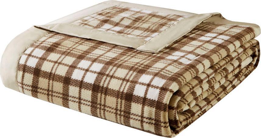 Micro Fleece Blanket King Tan Plaid Olliix.com