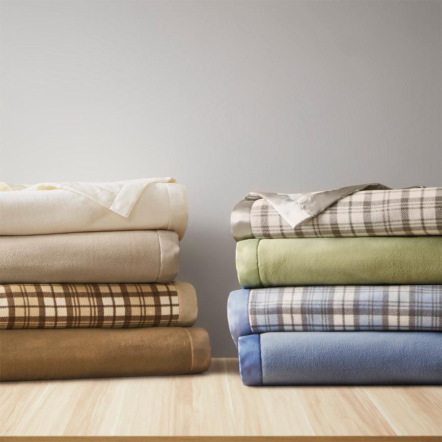 Micro Fleece Blanket King Tan Plaid Olliix.com