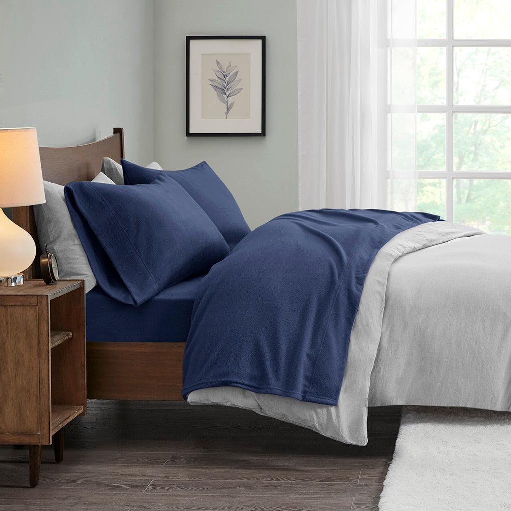 Micro Fleece California King Sheet Set Navy Olliix.com