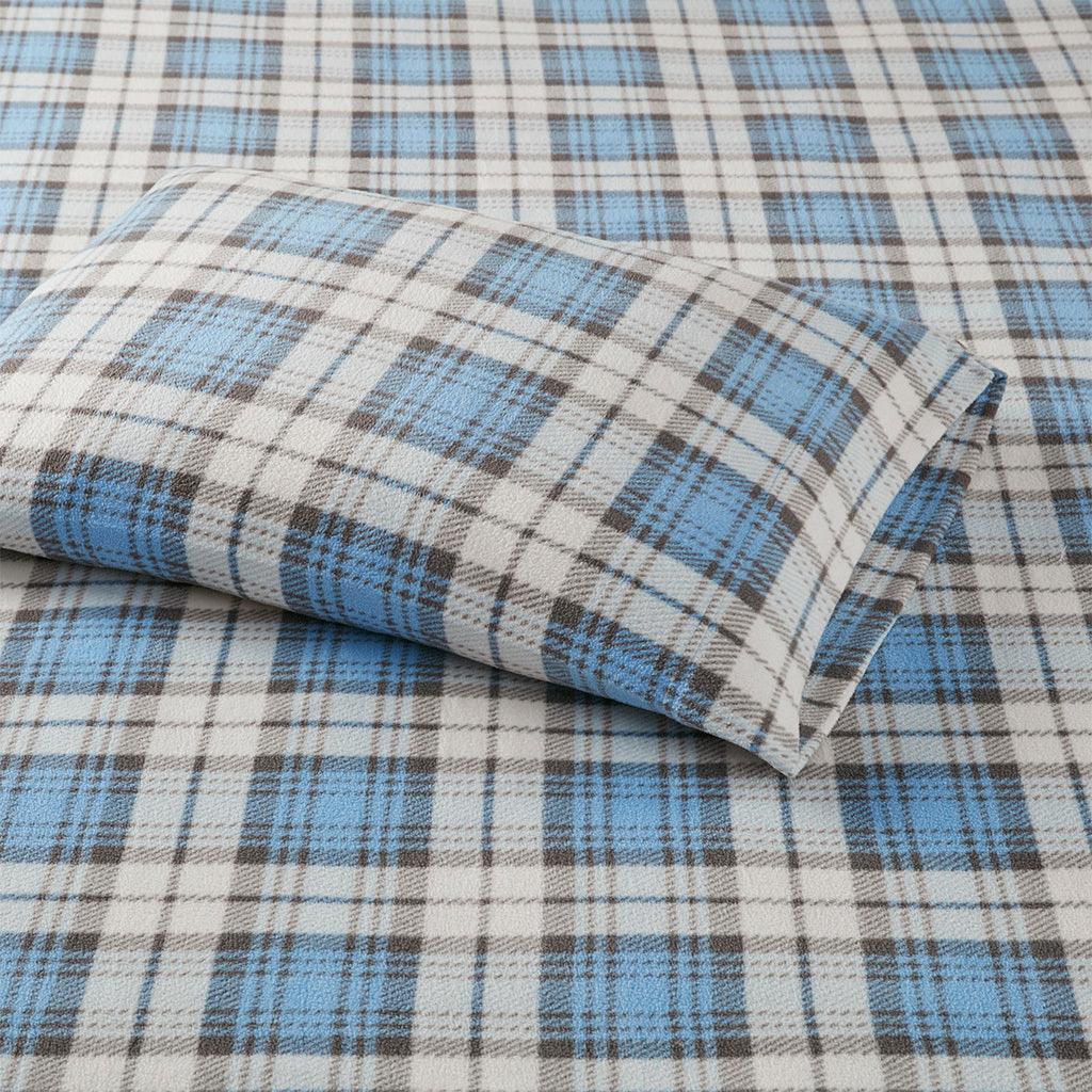 Micro Fleece King Sheet Set Blue Plaid Olliix.com