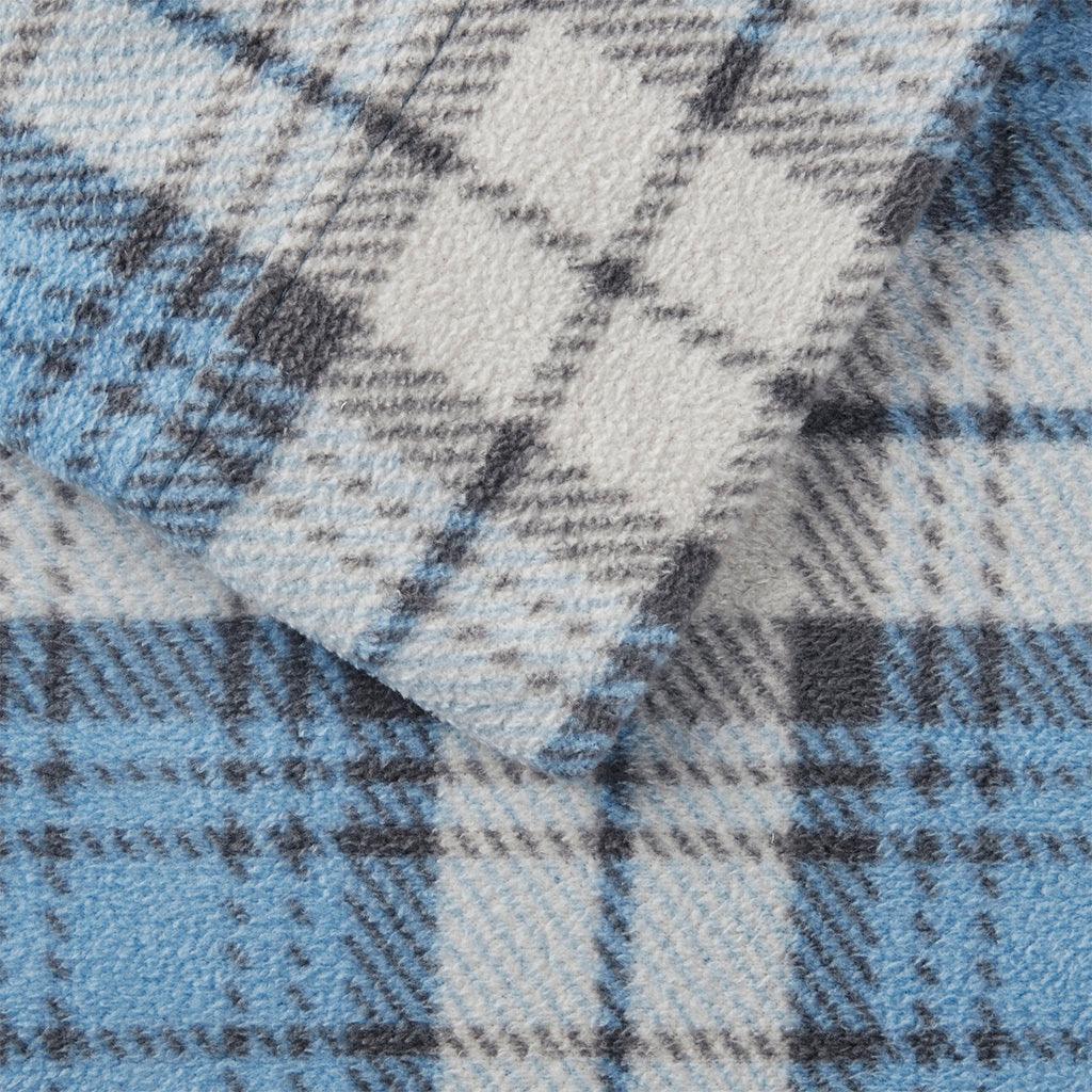 Micro Fleece King Sheet Set Blue Plaid Olliix.com