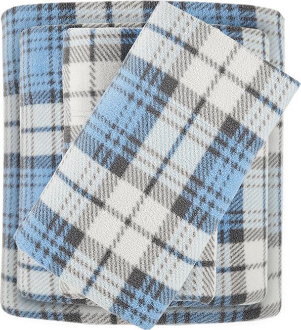 Micro Fleece King Sheet Set Blue Plaid Olliix.com