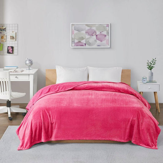 Microlight Casual Plush Oversized Blanket Full/Queen Pink Olliix.com