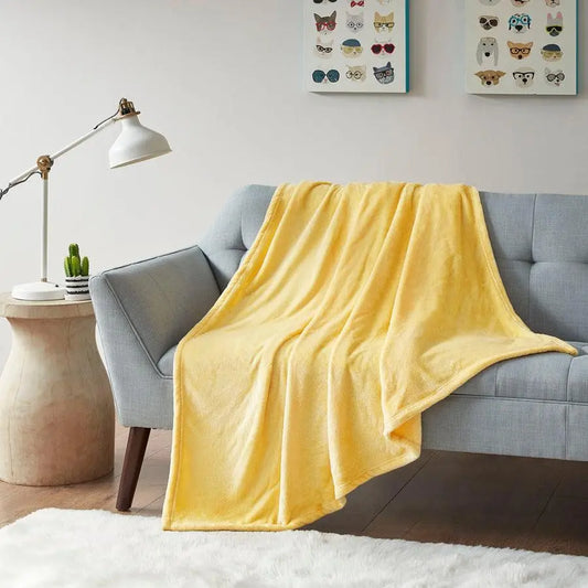 Microlight Casual Plush Throw 60x70" Yellow Olliix.com