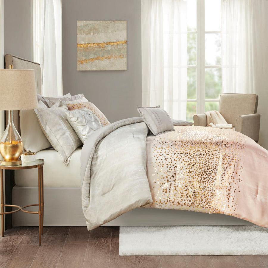 Midnight King Garden 7 Piece Metallic Glam & Luxury Print Comforter Set Blush Olliix.com