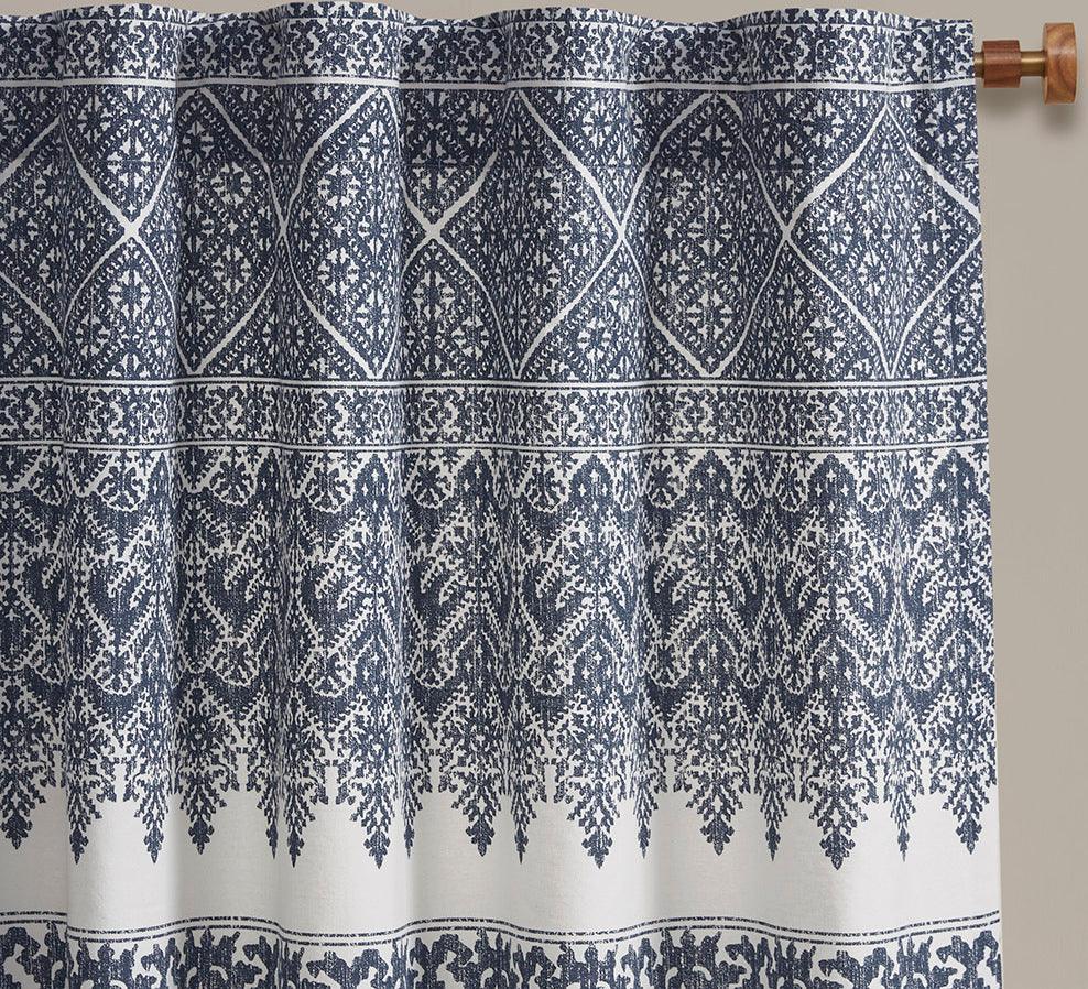 Mila 84" Cotton Printed Window Panel with Chenille detail and Lining Navy Olliix.com