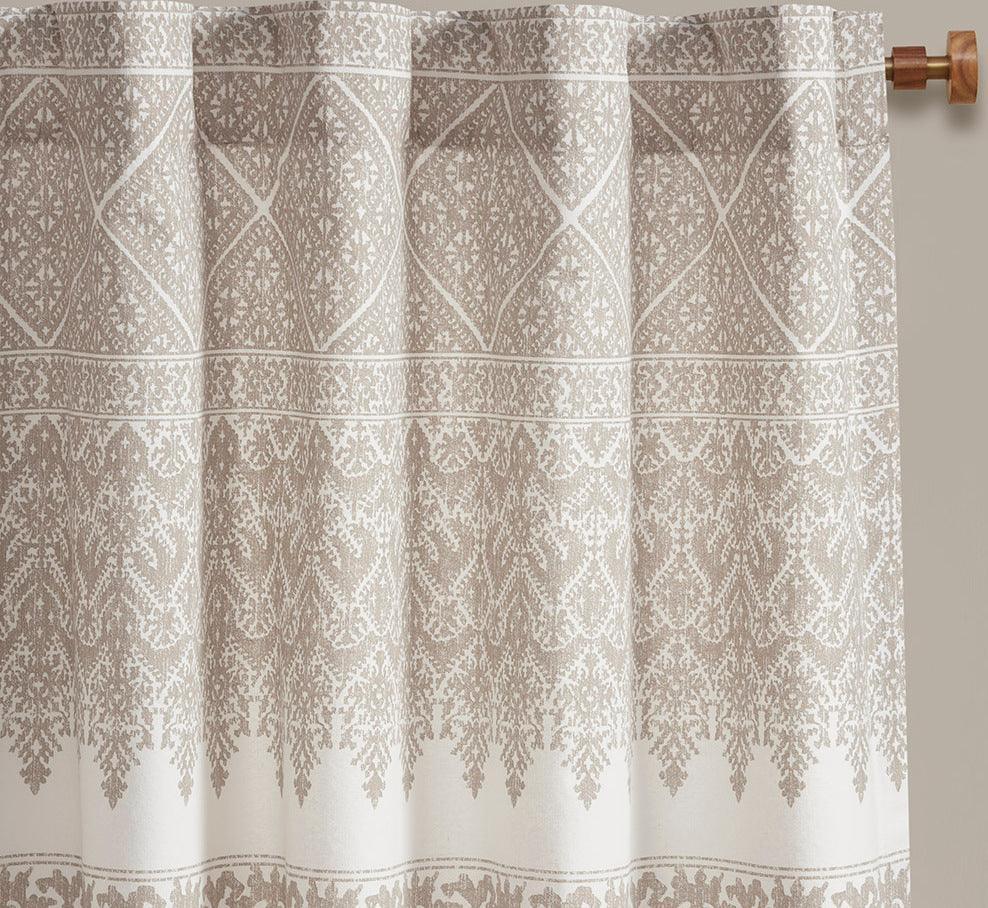 Mila 84" Cotton Printed Window Panel with Chenille detail and Lining Taupe Olliix.com