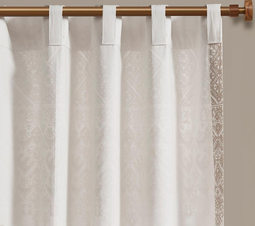 Mila 84" Cotton Printed Window Panel with Chenille detail and Lining Taupe Olliix.com