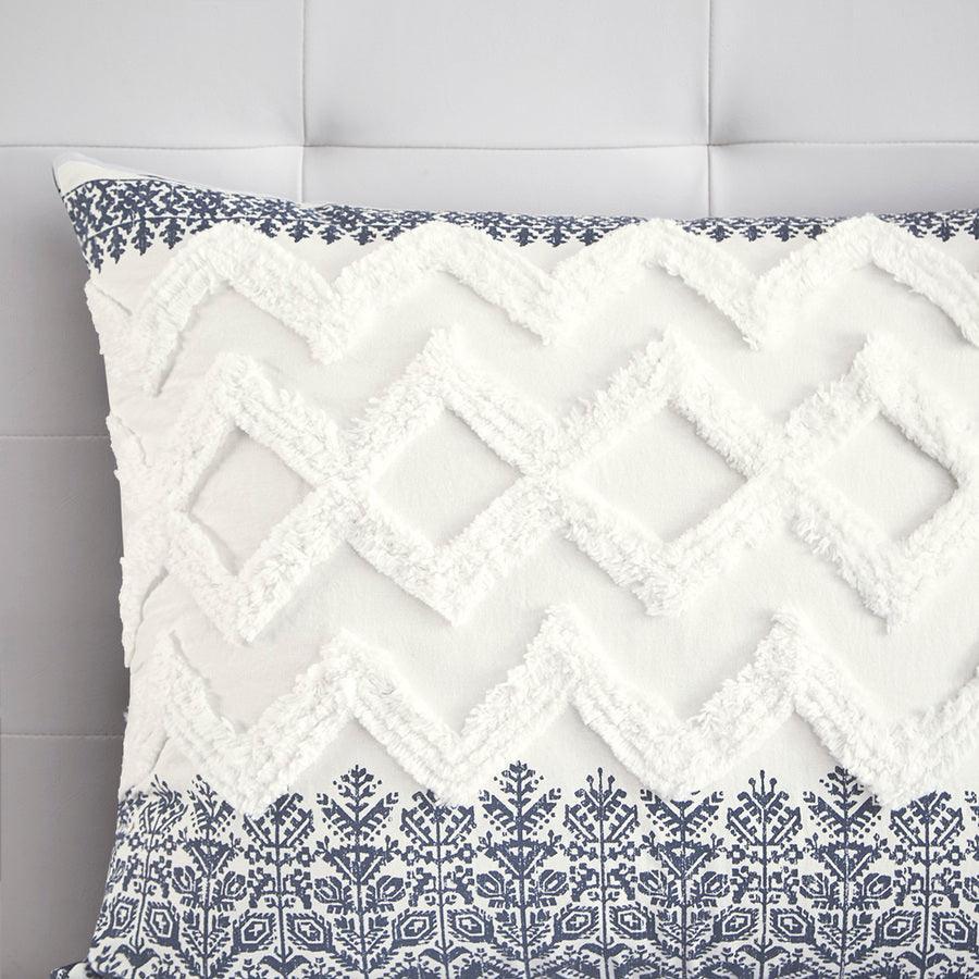 Mila Cotton Printed Comforter Set with Chenille Navy Full/Queen Olliix.com