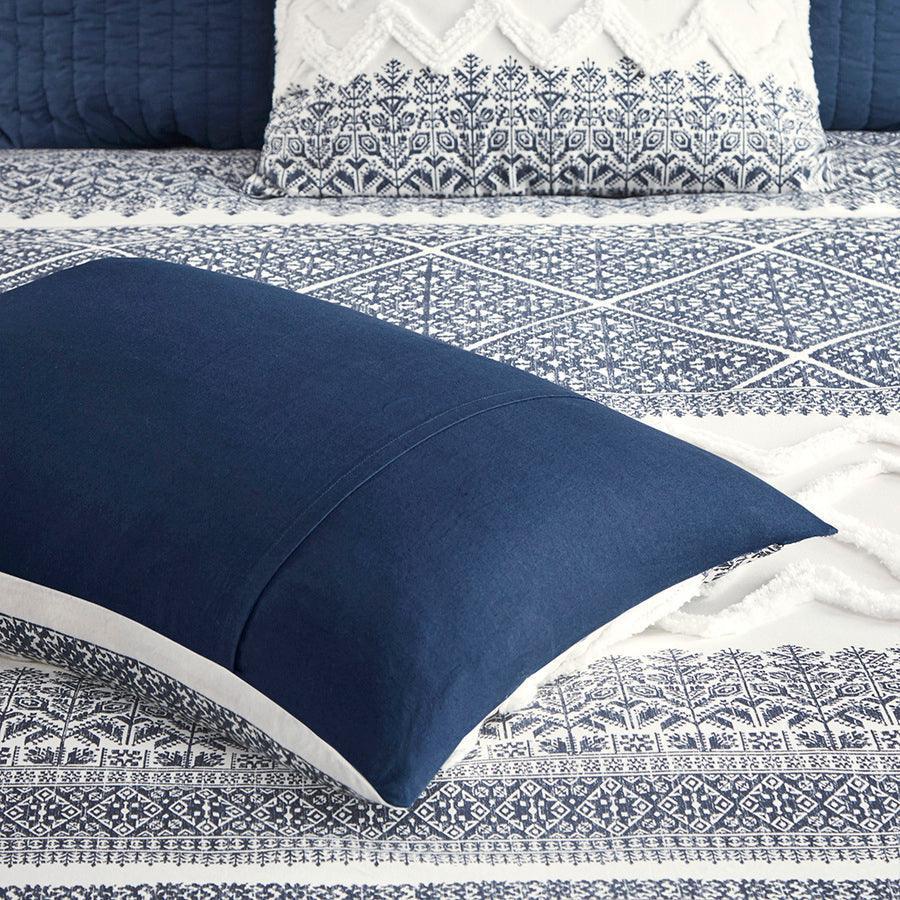 Mila Cotton Printed Comforter Set with Chenille Navy Full/Queen Olliix.com