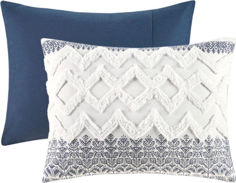 Mila Cotton Printed Comforter Set with Chenille Navy Full/Queen Olliix.com