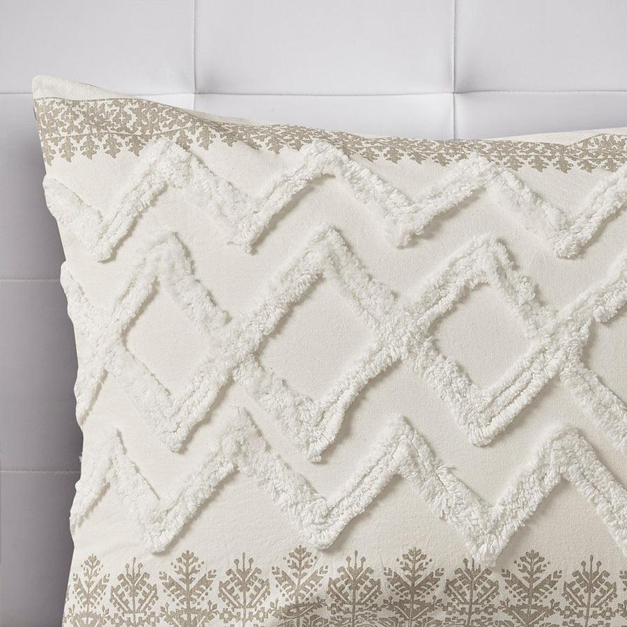 Mila Cotton Printed Comforter Set with Chenille Taupe Full/Queen Olliix.com