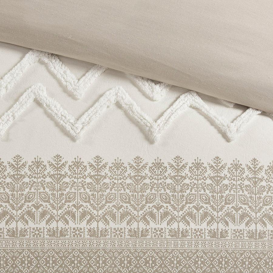 Mila Cotton Printed Comforter Set with Chenille Taupe Full/Queen Olliix.com