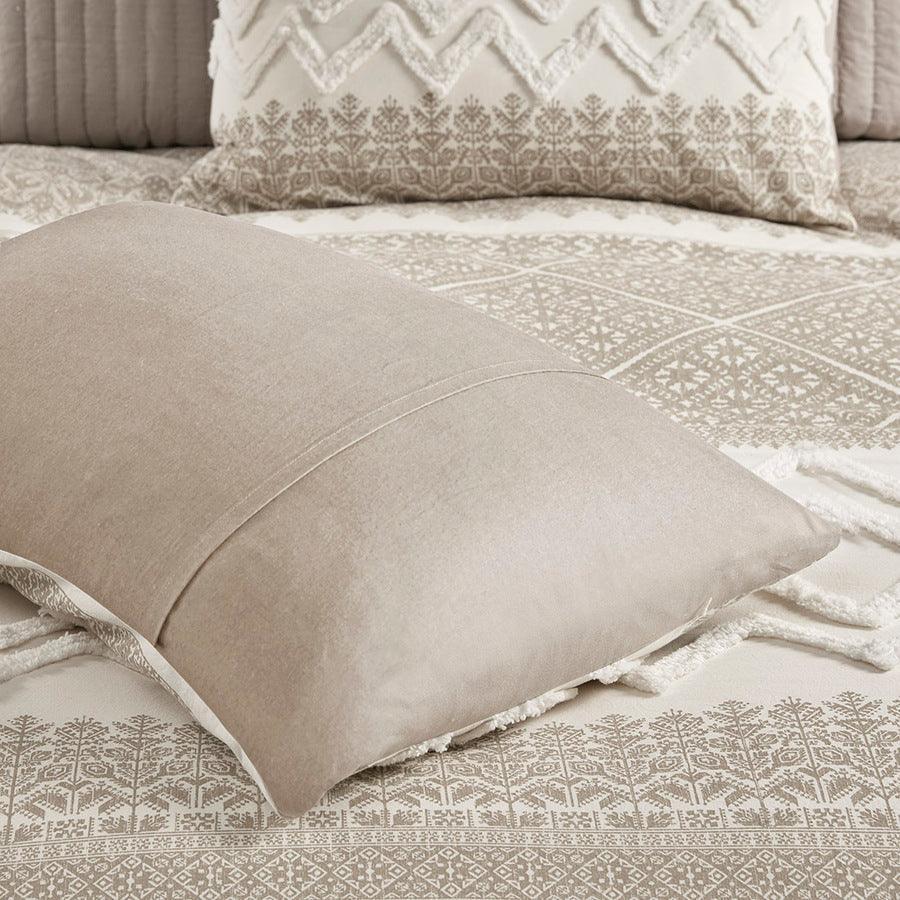 Mila Cotton Printed Comforter Set with Chenille Taupe Full/Queen Olliix.com